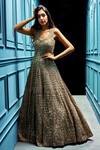 Buy Angad Singh Gold Net V Neck Sequin Embellished Gown at Aza Fashions Buy_Angad Singh_Gold Net V Neck Sequin Embellished Gown _at_Aza_Fashions