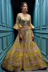 Shop_Angad Singh_Yellow Organza Dupatta Net Interlining Satin V Neck Lehenga Set _at_Aza_Fashions