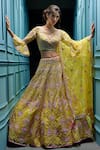 Buy_Angad Singh_Yellow Organza Dupatta Net Interlining Satin V Neck Lehenga Set _at_Aza_Fashions