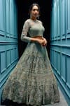 Angad Singh_Grey Net Interlining Satin Round Embroidered Bridal Lehenga Set_Online_at_Aza_Fashions