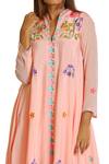 Shop_Seams Pret And Couture_Peach Crepe And Grand Satin Embroidered Resham Asymmetric Kurta & Tulip Pant Set _at_Aza_Fashions