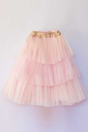 Buy_Pinkcow designs pvt ltd_Peach Net, Lace Embroidery, Pom-poms Layered Lehenga Set _Online_at_Aza_Fashions