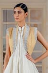 Buy_Siddartha Tytler_Gold Silk Lame Quilted Cropped Jacket  _at_Aza_Fashions