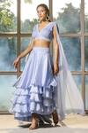 Buy_Isha Gupta Tayal_Purple Organza Embroidered V Neck Layered Skirt And Draped Top Set _at_Aza_Fashions
