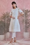 Buy_Charkhee_White Kurta Chanderi Sequin Stripes Round Set _at_Aza_Fashions