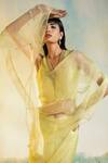 Buy_Charkhee_Yellow Saree Organza Embroidered Sequin V Neck Pre-draped With Blouse _Online_at_Aza_Fashions