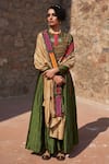 Medha_Green Handwoven Chiniya Silk Embroidered Round Anarkali Set  _Online_at_Aza_Fashions