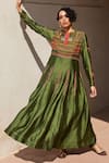 Buy_Medha_Green Handwoven Chiniya Silk Embroidered Round Anarkali Set  _Online_at_Aza_Fashions