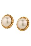 Shop_Anaash_White Metal And Pearl Stud Earrings _at_Aza_Fashions