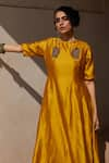 Medha_Yellow Handwoven Chiniya Silk Embroidered Round Anarkali Set  _Online_at_Aza_Fashions