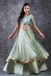 Buy_Archana Kochhar_Green Net Embroidered Gold Coin Round Anarkali And Lehenga Set _at_Aza_Fashions