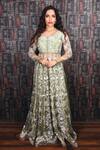 Buy_Archana Kochhar_Green Anarkali Net Palazzo Georgette Embroidered Embellished And Set _at_Aza_Fashions