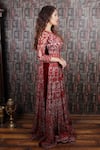 Archana Kochhar_Red Anarkali Net Palazzo Georgette Aari Work, Resham V Embroidered And Set _Online_at_Aza_Fashions