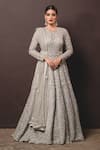 Buy_Nitika Gujral_Grey Gown Georgette Dupatta Tulle Embroidery Round Anarkali With _at_Aza_Fashions