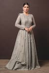 Buy_Nitika Gujral_Grey Gown Georgette Dupatta Tulle Embroidery Round Anarkali With _Online_at_Aza_Fashions