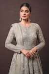 Shop_Nitika Gujral_Grey Gown Georgette Dupatta Tulle Embroidery Round Anarkali With _Online_at_Aza_Fashions