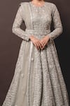 Nitika Gujral_Grey Gown Georgette Dupatta Tulle Embroidery Round Anarkali With _at_Aza_Fashions