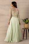 Shop_Anupraas By Nishant And Rahul_Green Organza, Georgette Blouse Sweetheart Neck Embroidered And Lehenga Set _at_Aza_Fashions