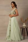 Anupraas By Nishant And Rahul_Green Organza, Bamberg Silk Sweetheart Neck Embroidered Blouse And Lehenga Set _Online_at_Aza_Fashions