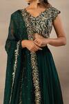 Shop Anupraas By Nishant And Rahul Green Organza, Bamberg Silk V Neck Embroidered Blouse And Lehenga Set Online at Aza Fashions Shop_Anupraas By Nishant And Rahul_Green Organza, Bamberg Silk V Neck Embroidered Blouse And Lehenga Set _Online_at_Aza_Fashions