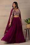 Anupraas By Nishant And Rahul Maroon Organza, Bamberg Silk Round Embroidered Blouse And Lehenga Set Online at Aza Fashions Anupraas By Nishant And Rahul_Maroon Organza, Bamberg Silk Round Embroidered Blouse And Lehenga Set _Online_at_Aza_Fashions