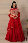 Buy Anupraas By Nishant And Rahul Red Organza Boat Blouse And Lehenga Set at Aza Fashions Buy_Anupraas By Nishant And Rahul_Red Organza Boat Blouse And Lehenga Set _at_Aza_Fashions