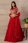 Anupraas By Nishant And Rahul Red Organza Boat Blouse And Lehenga Set Online at Aza Fashions Anupraas By Nishant And Rahul_Red Organza Boat Blouse And Lehenga Set _Online_at_Aza_Fashions