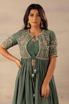 Buy_Anupraas By Nishant And Rahul_Green Crepe Round Embroidered Jacket And Palazzo Set _Online_at_Aza_Fashions