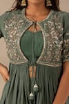 Shop_Anupraas By Nishant And Rahul_Green Crepe Round Embroidered Jacket And Palazzo Set _Online_at_Aza_Fashions