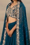 Anupraas By Nishant And Rahul Green Organza, Bamberg Silk V Neck Embroidered Blouse And Lehenga Set Online at Aza Fashions Anupraas By Nishant And Rahul_Green Organza, Bamberg Silk V Neck Embroidered Blouse And Lehenga Set _Online_at_Aza_Fashions