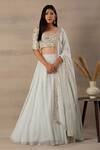 Buy_Anupraas By Nishant And Rahul_Blue Organza, Bamberg Silk Round Embroidered Blouse And Lehenga Set _at_Aza_Fashions