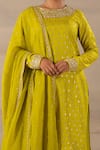 Buy_Anupraas By Nishant And Rahul_Green Organza, Georgette, Bamberg Silk Boat Embroidered Kurta And Palazzo Set _Online_at_Aza_Fashions