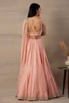 Shop_Anupraas By Nishant And Rahul_Peach Organza, Spun Munga Leaf Neck Zardozi Embroidered Lehenga Set _at_Aza_Fashions