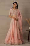Anupraas By Nishant And Rahul_Peach Organza, Spun Munga Leaf Neck Zardozi Embroidered Lehenga Set _Online_at_Aza_Fashions