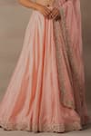 Shop_Anupraas By Nishant And Rahul_Peach Organza, Spun Munga Leaf Neck Zardozi Embroidered Lehenga Set _Online_at_Aza_Fashions