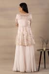 Shop_Anupraas By Nishant And Rahul_Pink Organza V Neck Kurta And Palazzo Set _at_Aza_Fashions
