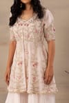 Buy_Anupraas By Nishant And Rahul_Pink Organza V Neck Kurta And Palazzo Set _Online_at_Aza_Fashions