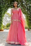 Buy_Anupraas by Nishant and Rahul_Pink Organza Embroidered Floral Square Neck Peplum Top And Lehenga Set _at_Aza_Fashions