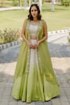 Buy_Anupraas by Nishant and Rahul_Green Georgette Embroidered Floral Open Cape And Ombre Lehenga Set _at_Aza_Fashions