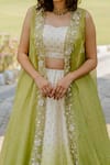 Shop_Anupraas by Nishant and Rahul_Green Georgette Embroidered Floral Open Cape And Ombre Lehenga Set _Online_at_Aza_Fashions