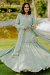 Anupraas by Nishant and Rahul_Green Crepe Embroidered Floral Keyhole Kurta And Skirt Set _Online_at_Aza_Fashions