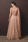 Shop_Nitika Gujral_Beige Gown Georgette Dupatta Tulle Embroidery V Neck Anarkali With _at_Aza_Fashions