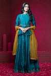 Buy_Weaver Story_Blue Top And Lehenga Chanderi Dupatta Organza Lining Cotton Handloom Set _at_Aza_Fashions