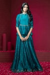 Weaver Story_Blue Top And Lehenga Chanderi Dupatta Organza Lining Cotton Handloom Set _Online_at_Aza_Fashions