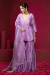 Buy_Weaver Story_Purple Kurta And Pant Pure Chanderi Embroidery Handloom Peplum Gharara Set _at_Aza_Fashions