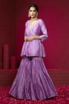 Weaver Story_Purple Kurta And Pant Pure Chanderi Embroidery Handloom Peplum Gharara Set _Online_at_Aza_Fashions