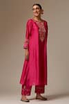 Buy_Anantaa by Roohi_Pink Silk Chanderi Embroidery Round Kurta _at_Aza_Fashions