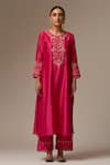 Anantaa by Roohi_Pink Silk Chanderi Embroidery Round Kurta _Online_at_Aza_Fashions