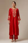 Anantaa by Roohi_Red Silk Chanderi Embroidery Round Kurta _Online_at_Aza_Fashions