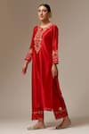 Buy_Anantaa by Roohi_Red Silk Chanderi Embroidery Round Kurta _Online_at_Aza_Fashions